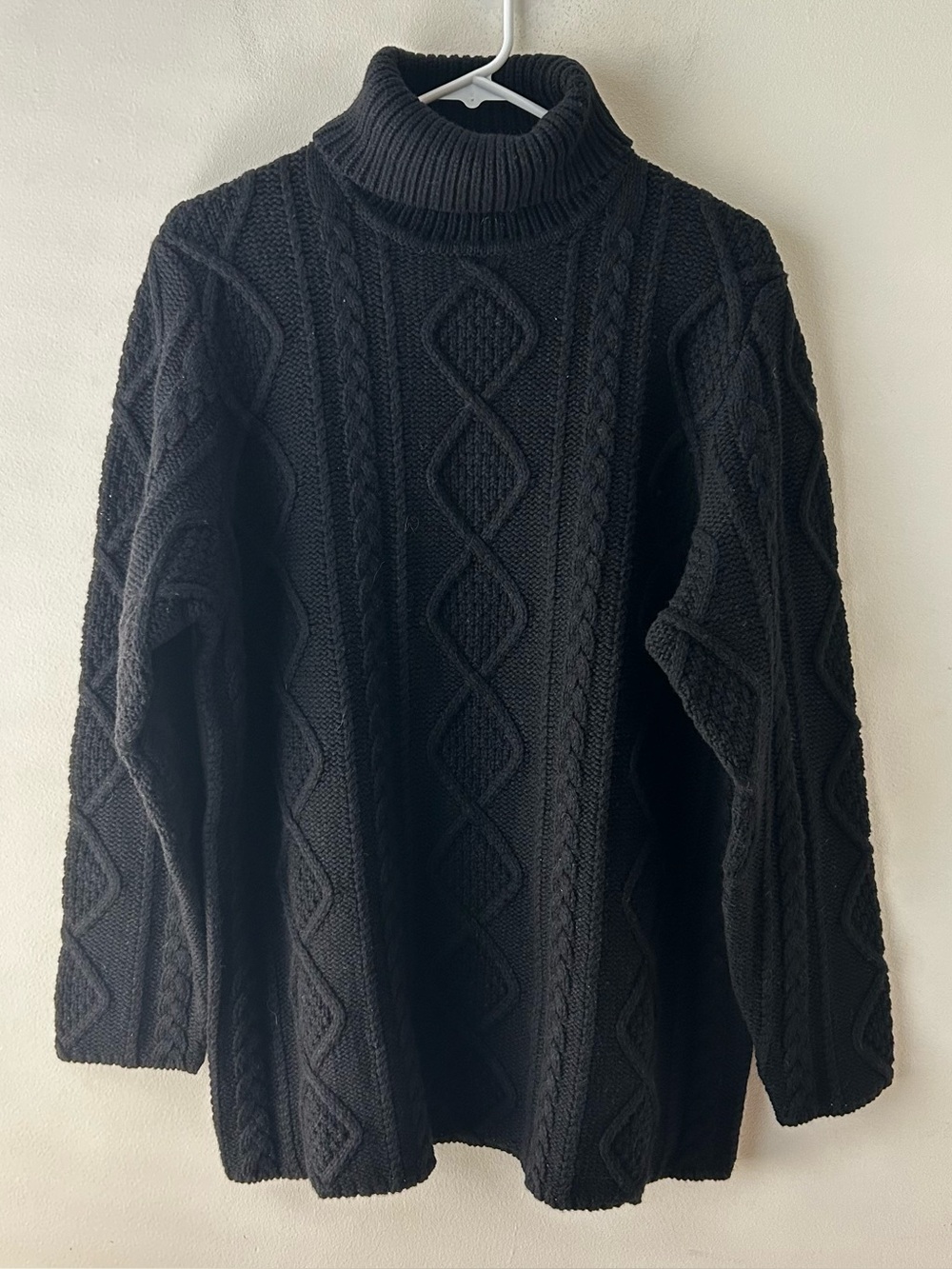 Vintage Eddie Bauer Fisherman Chunky Cableknit Turtleneck Sweater Black 1X